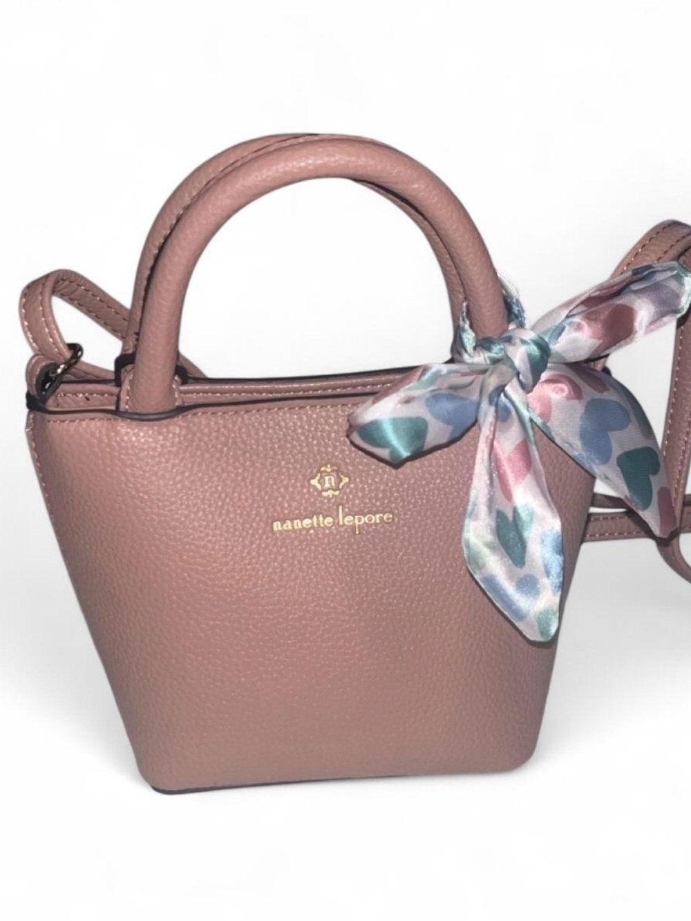 Nanette Lepore Dusty Rose Pink Pebbled Mini Satchel Crossbody Bag Floral Scarf